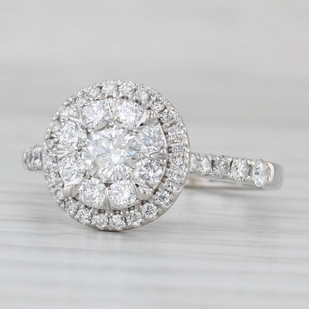 Light Gray 0.75ctw Diamond Cluster Halo Engagement Ring 14k White Gold Size 5.75