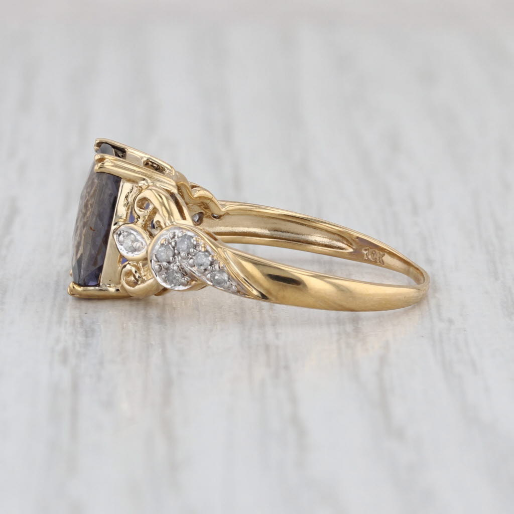 2.59ctw Blue Iolite Diamond Ring 10k Yellow Gold Size 8