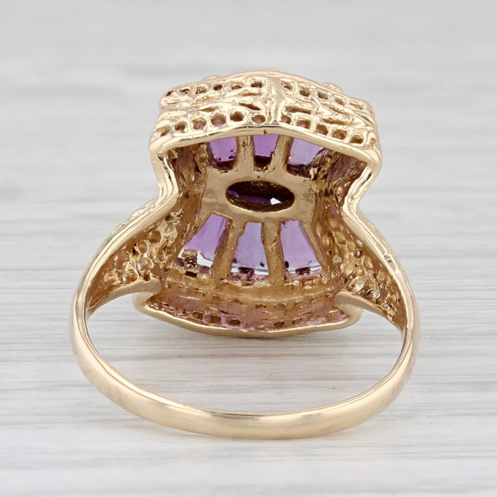 Light Gray 1ctw Amethyst Ring 14k Yellow Gold Filigree Vintage Size 5.75