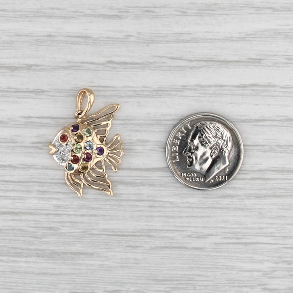 Gemstone Fish Pendant 10k Yellow Gold Diamond Amethyst Peridot Garnet Citrine
