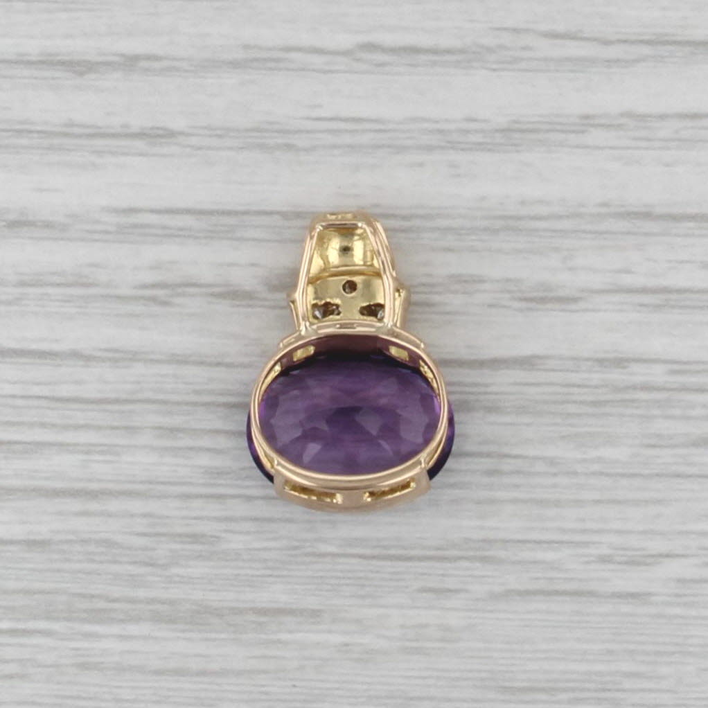 9.18ct Oval Amethyst Diamond Drop Pendant 14k Yellow Gold Faceted Solitaire
