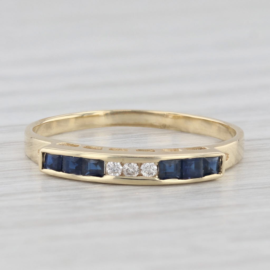 Light Gray 0.27ctw Blue Sapphire Diamond Ring 14k Yellow Gold Size 7 Stackable Band