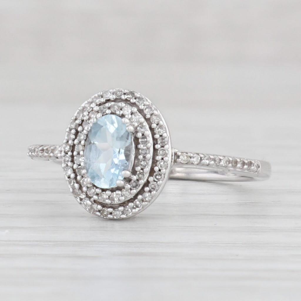 Light Gray 0.52ctw Aquamarine Diamond Halo Ring 10k White Gold Size 7.25 Engagement