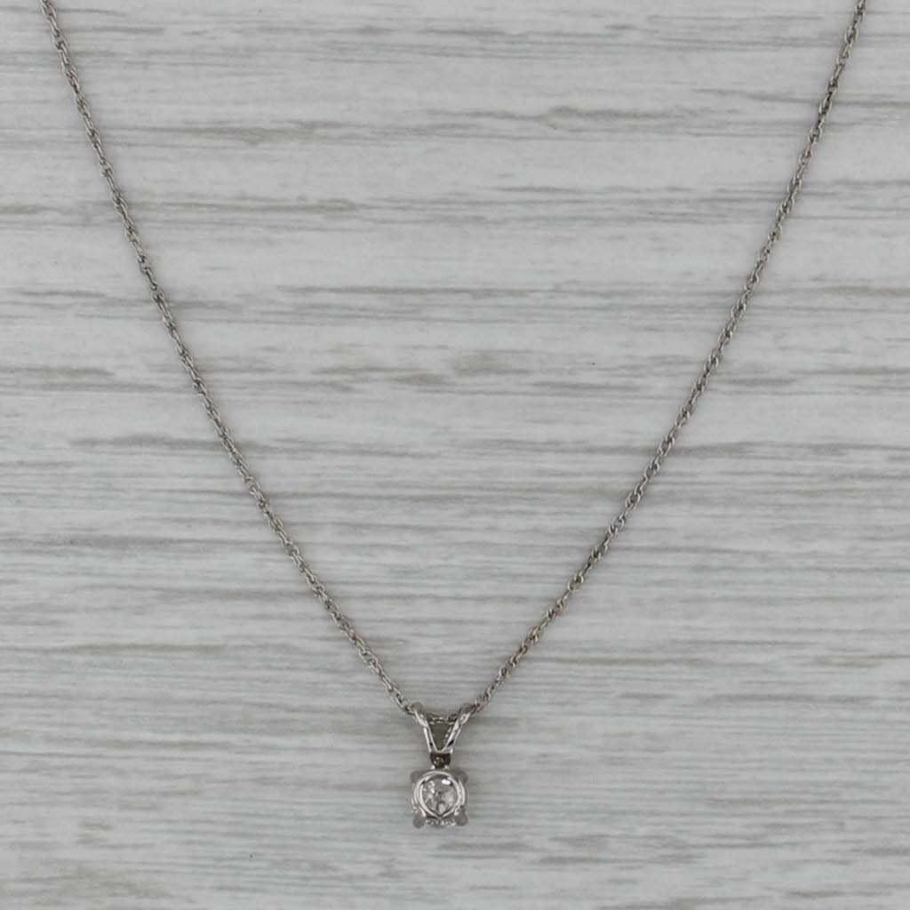 0.29ct Round Diamond Solitaire Pendant Necklace 14k White Gold 18" Rope Chain