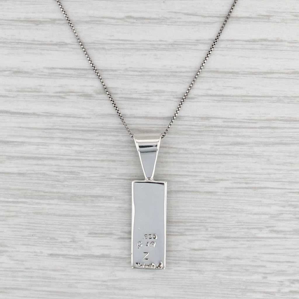 Stone Mosaic Pendant Necklace Sterling Silver Box Chain Shell Turquoise Lapis