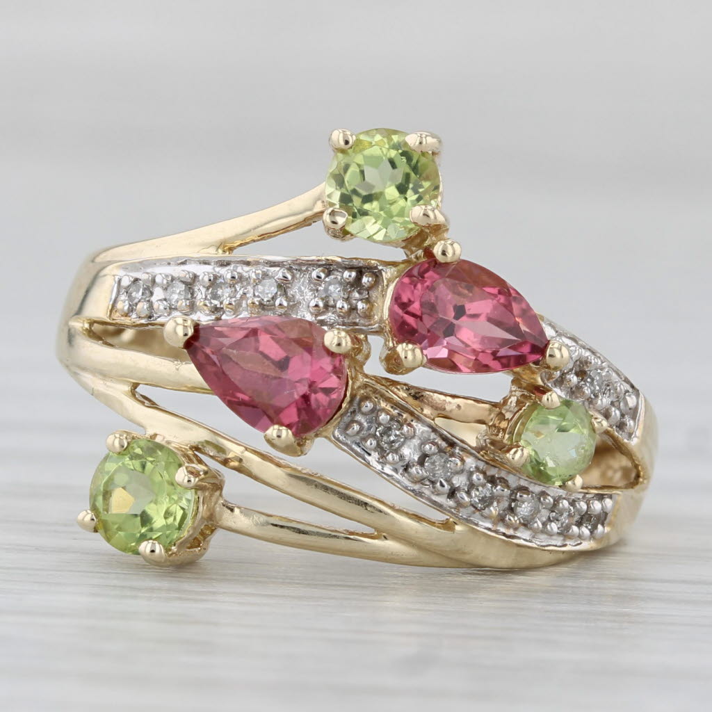 Gray 1.85ctw Tourmaline Peridot Diamond Bypass Ring 10k Yellow Gold Size 8.25