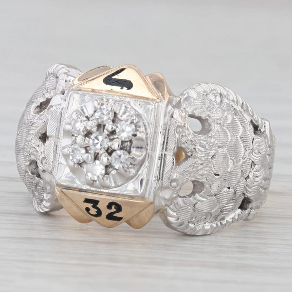 Diamond Scottish Rite Masonic Eagle Ring 10k Gold 32nd Degree Signet Size 10.25