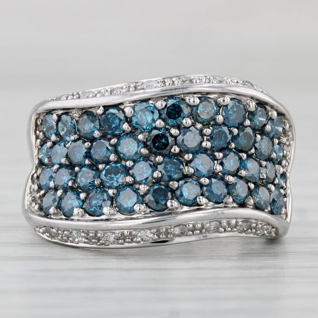 Light Gray 1.35ctw Blue White Pave Diamond Ring 14k White Gold Size 6