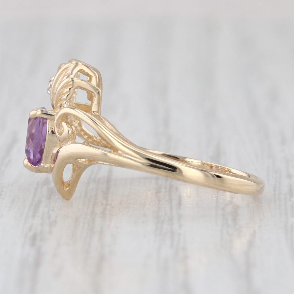 0.65ct Amethyst Heart Flower Ring 14k Yellow Gold Diamond Accents Size 7.25