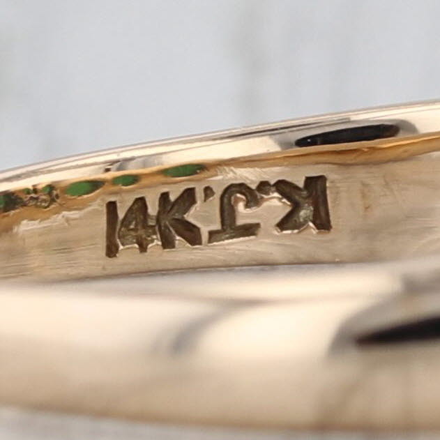 Vintage Green Jadeite Jade Ring 14k Yellow Gold Size 8 Stackable Round Cabochons