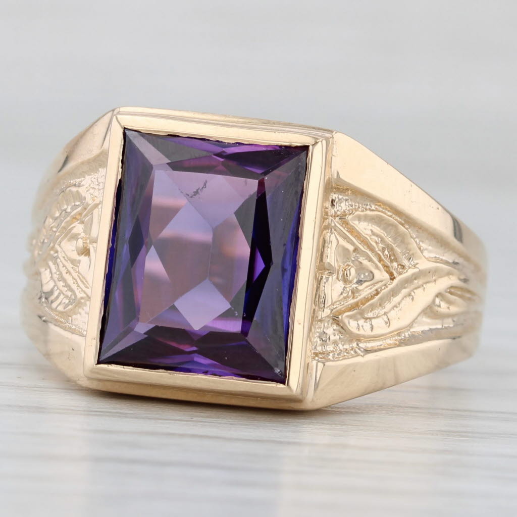 Light Gray 6ct Lab Created Purple Sapphire Solitaire Ring 14k Yellow Gold Size 12