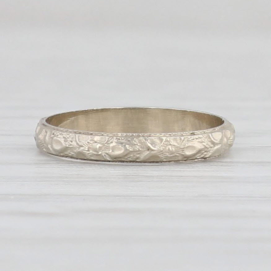 Light Gray Antique Otsby Barton Floral Baby Ring 14k White Gold Small Size