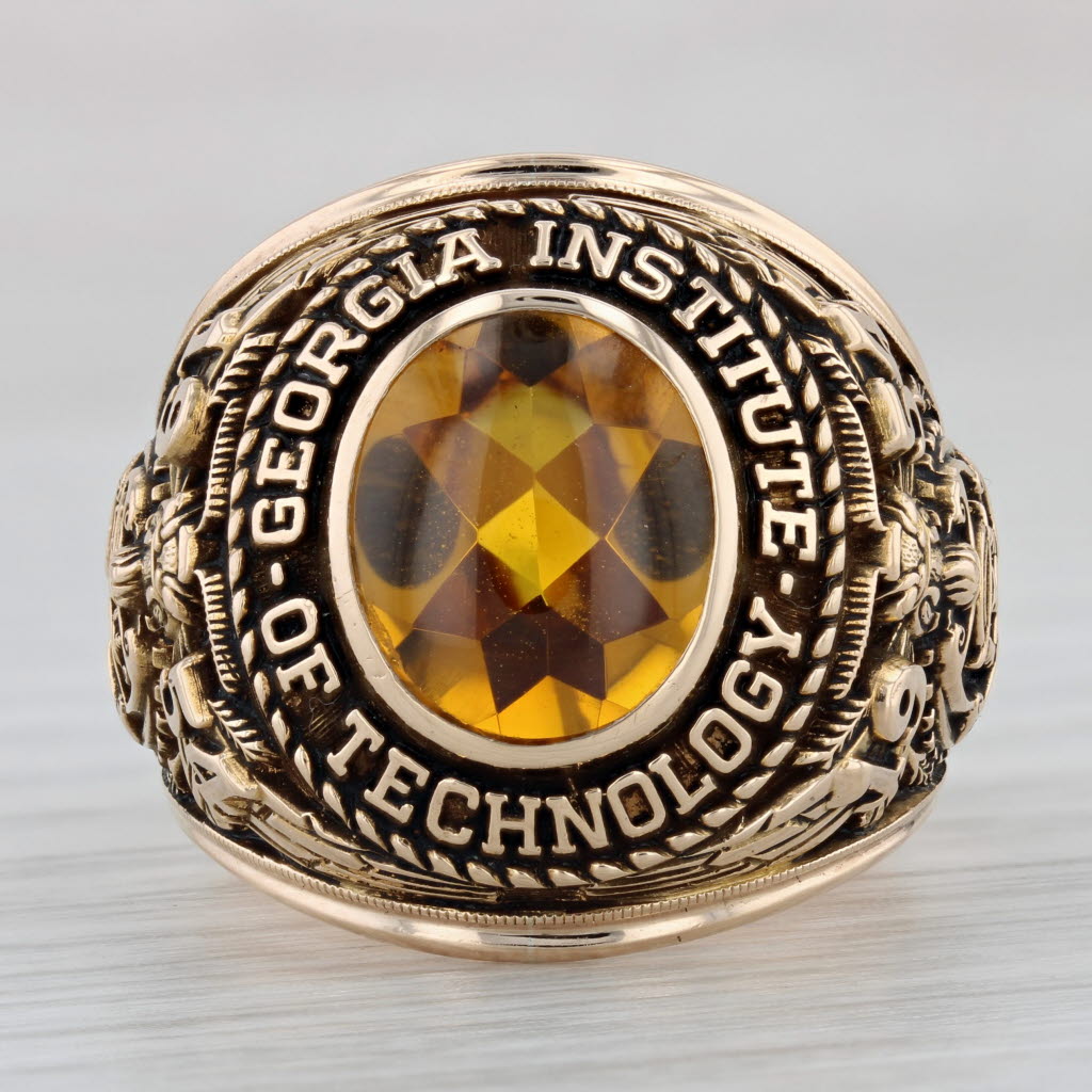 Gray Georgia Tech Class Ring Lab Created Yellow Sapphire 10k Gold Size 11 Vintage