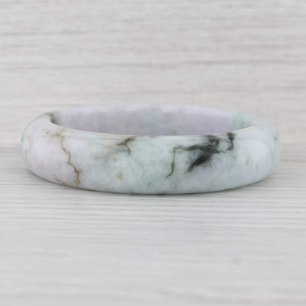 Marbled Green Jadeite Jade Bangle Bracelet 6.75” 15.2mm Stackable Statement
