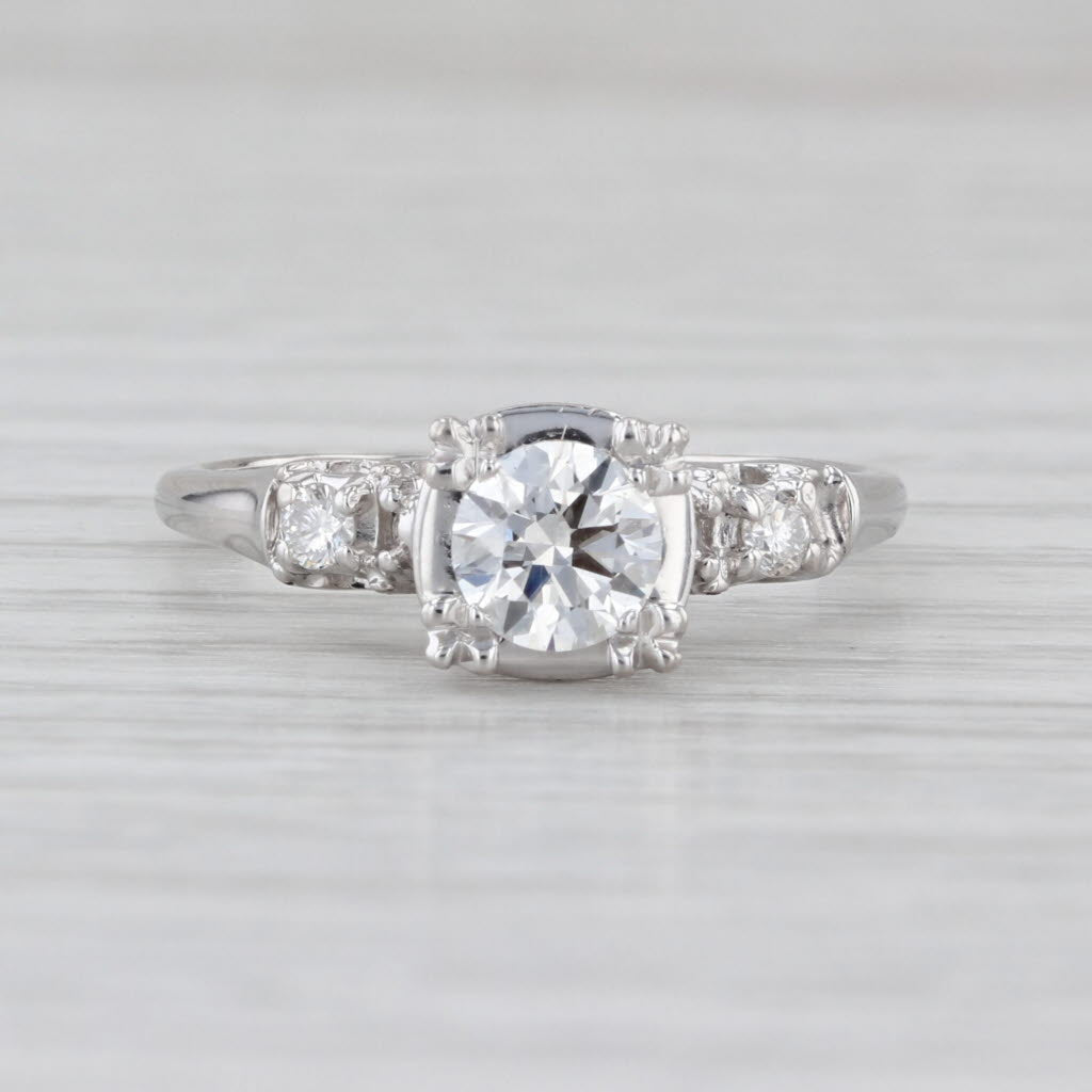 Vintage Round 0.64ctw Diamond Engagement Ring 900 Platinum Size 7.25