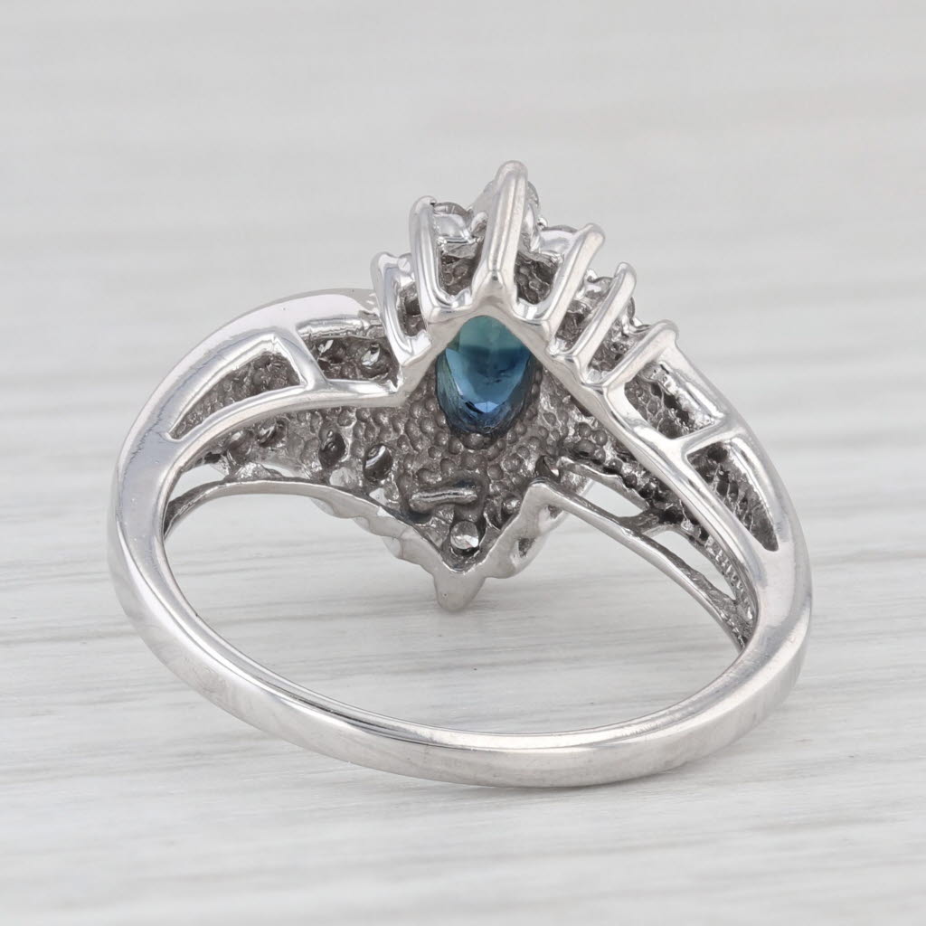 Light Gray 0.81ctw Marquise Blue Sapphire Diamond Bypass Ring 10k White Gold Size 5.25