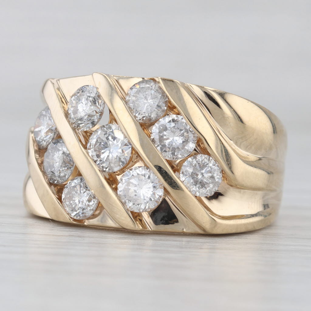 Light Gray Men's 2.70ctw Diamond Ring 14k Yellow Gold Size 11 3-Row 3-Stone Design