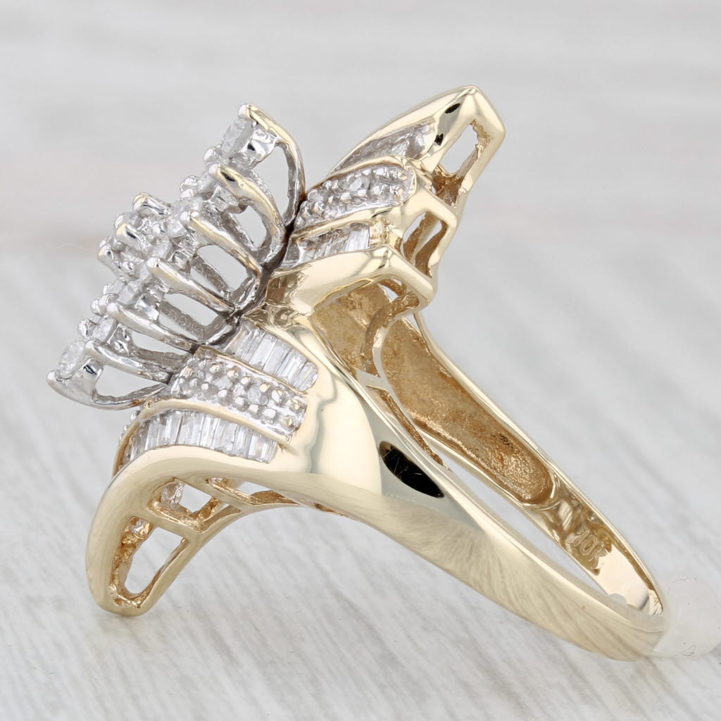 Light Gray 1.08ctw Diamond Cluster Bypass Ring 10k Yellow Gold Size 7.25 Cocktail