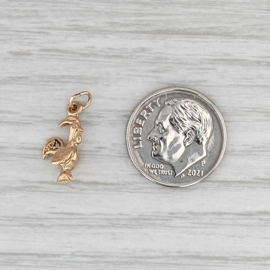 Small Rooster Charm 18k Yellow Gold Pendant Potugal 3D Farm Animal