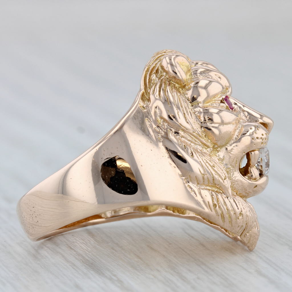 Gray Cubic Zirconia Lab Created Ruby Lion Ring 10k Yellow Gold Size 11.25 Men's