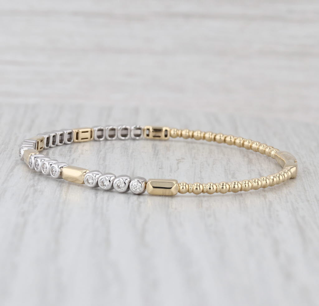 New 0.56ctw Diamond Bead Flexible Bangle Tennis Bracelet 14k Gold 6.5"