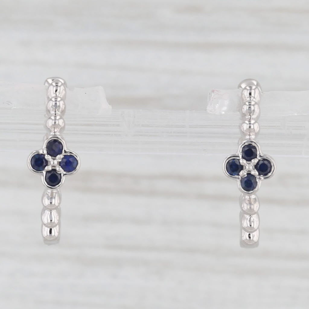 Light Gray New 0.15ctw Blue Sapphire Flower Hoop Huggie Earrings 10k White Gold Round Hoops