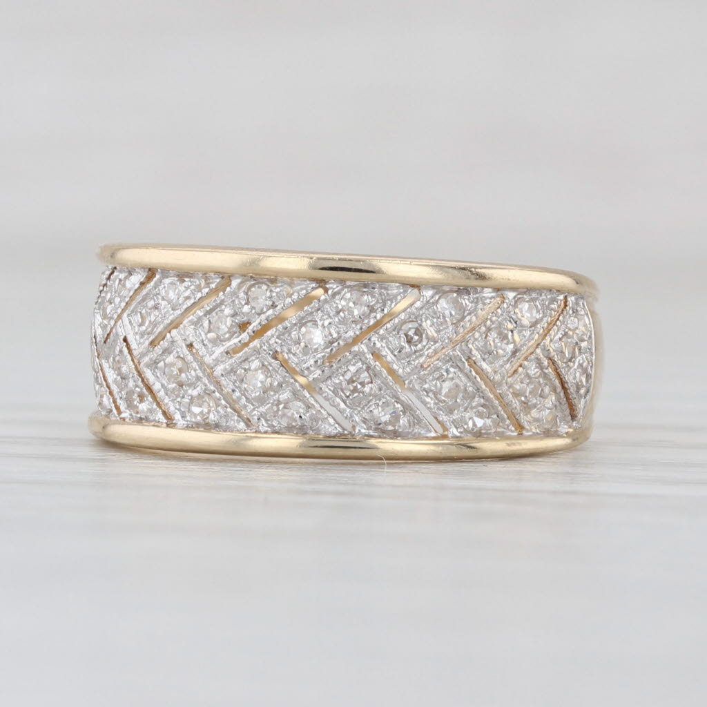 0.15ctw Diamond Herringbone Pattern Ring 14k Yellow Gold Size 6-6.25
