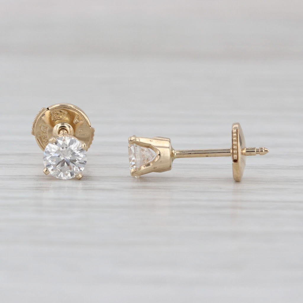 0.68ctw Round Diamond Solitaire Stud Earrings 14k Yellow Gold Secure Lock
