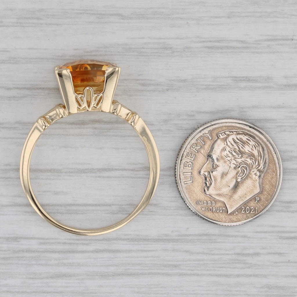 Gray 3.90ct Citrine Cushion Solitaire Ring 14k Yellow Gold Size 10