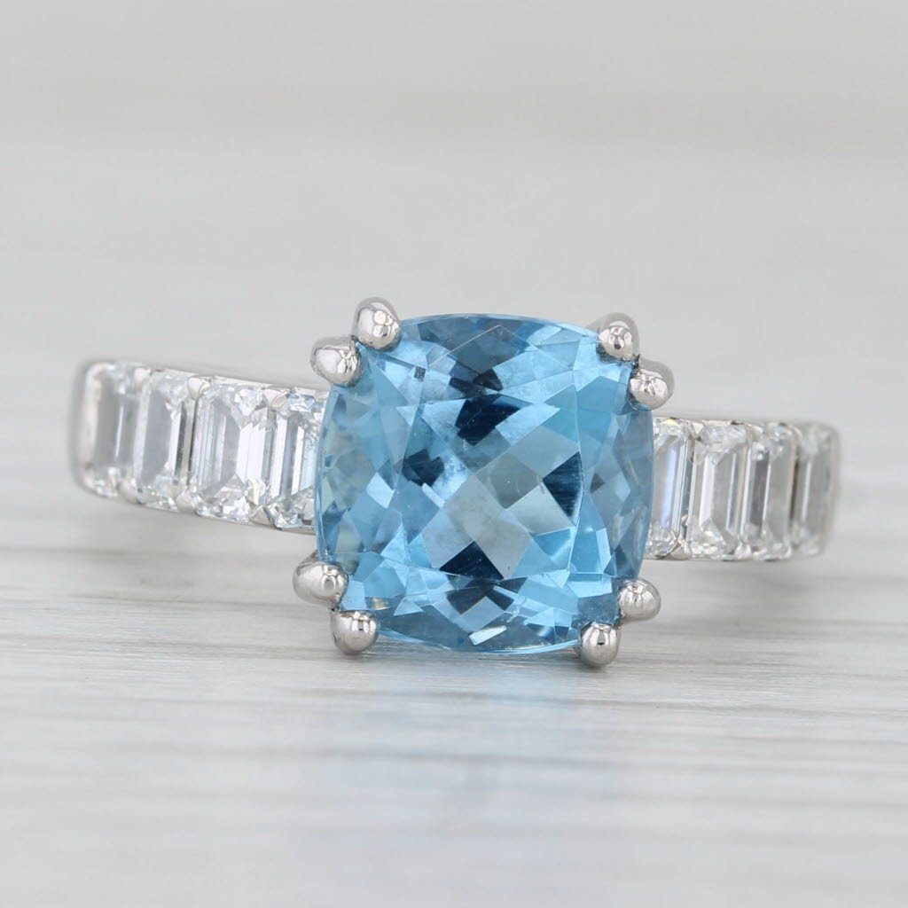 Light Gray 4.40ctw Aquamarine Diamond Ring Platinum Size 6