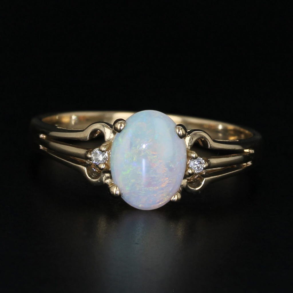 Black Oval Opal Cabochon Diamond Ring 14k Yellow Gold Size 7