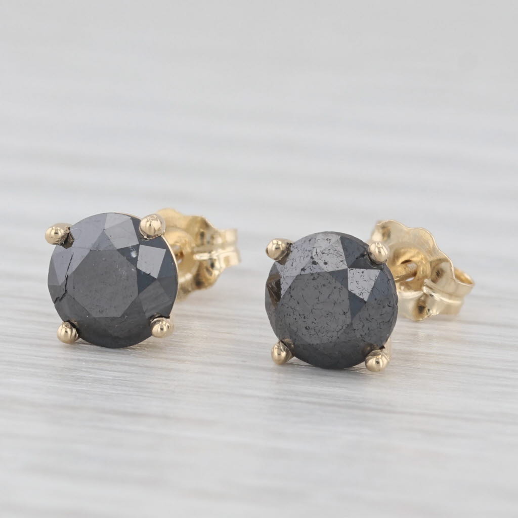 Light Gray New 2.25ctw Black Diamond Stud Earrings 14k Yellow Gold Round Solitaires