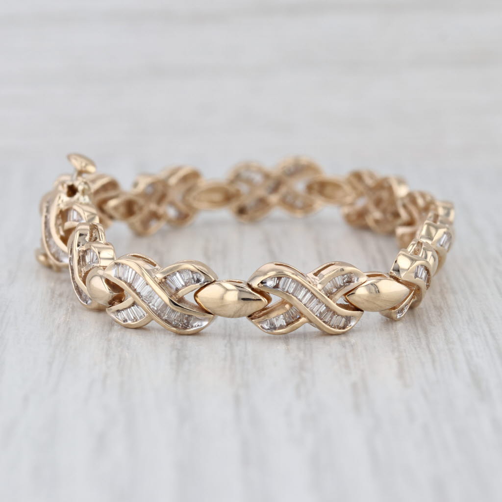 3ctw X Bar Link Diamond Tennis Bracelet 14k Yellow Gold 7" 7.8mm