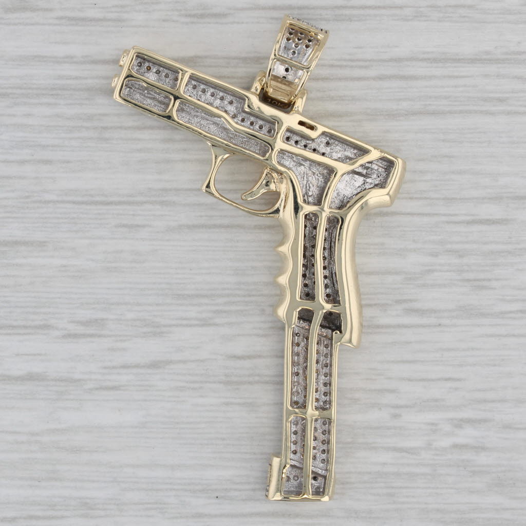 Gray 0.30ctw Diamond Hand Gun Pendant 10k Yellow Gold Statement