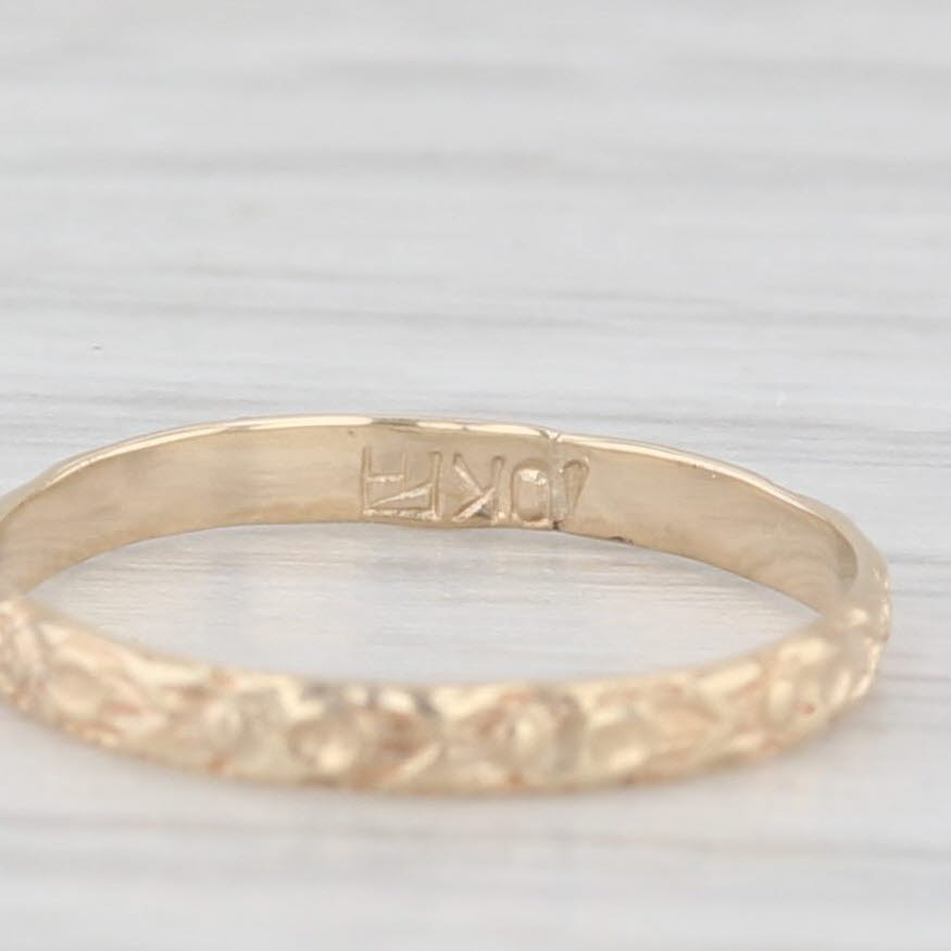 Light Gray Vintage Floral Etched Band 10k Yellow Gold Baby Ring Keepsake