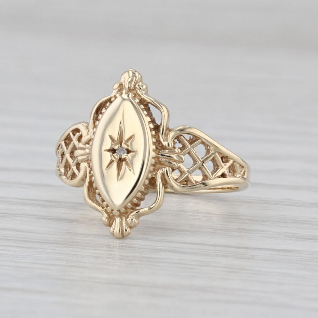 Vintage Diamond Signet Ring 10k Yellow Gold Size 5.5