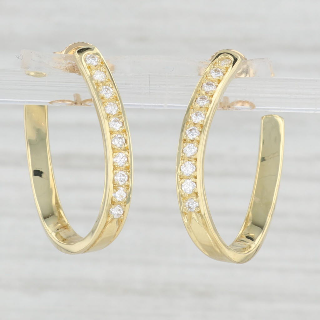 Light Gray 0.30ctw Diamond Horseshoe Hoop Earrings 18k Yellow Gold Pierced Hoops