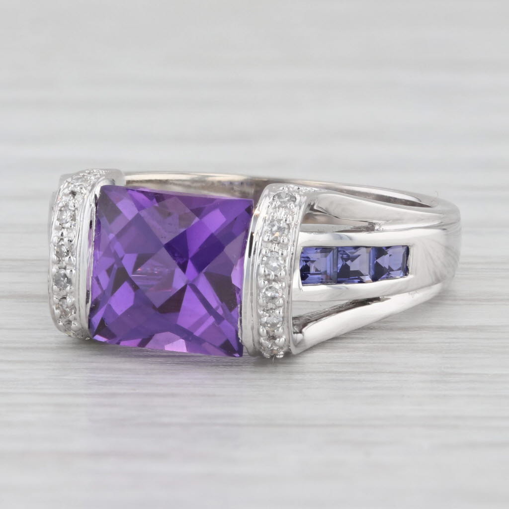 Light Gray 5.12ctw Lab Created Purple Sapphire Diamond Ring 10k White Gold Size 7