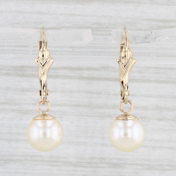 Cultured Pearl Dangle Earrings 14k Yellow Gold Lever Back Drops