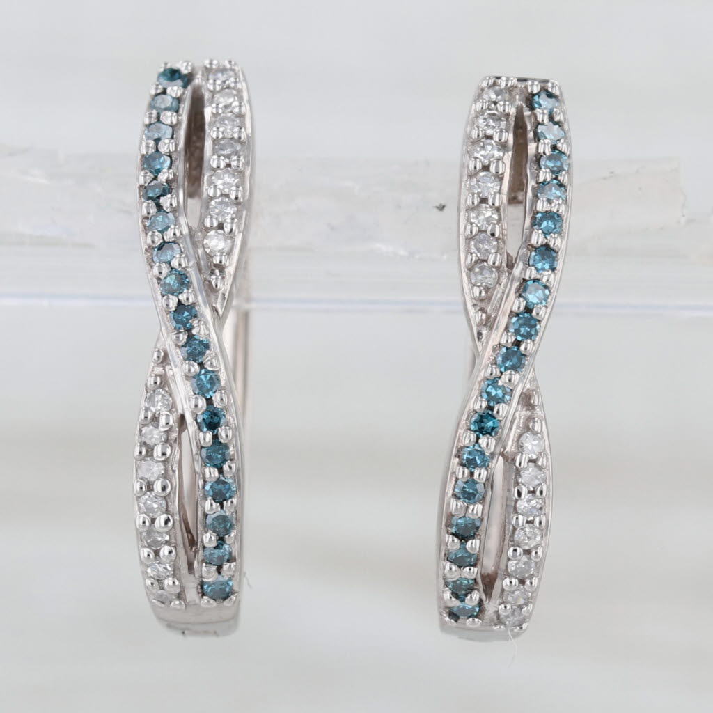 0.24ctw Blue White Diamond Crossover Hoop Earrings 10k White Gold Oval Hoops