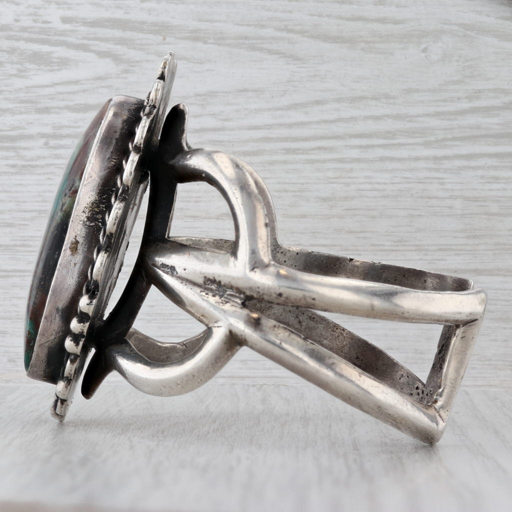 Gray Vintage Sandcast Mixed Stone Native American Bracelet Sterling Silver Statement