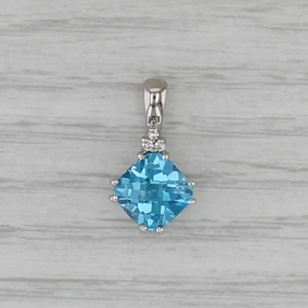 2.72ctw Blue Topaz Diamond Pendant 14k White Gold Small Drop