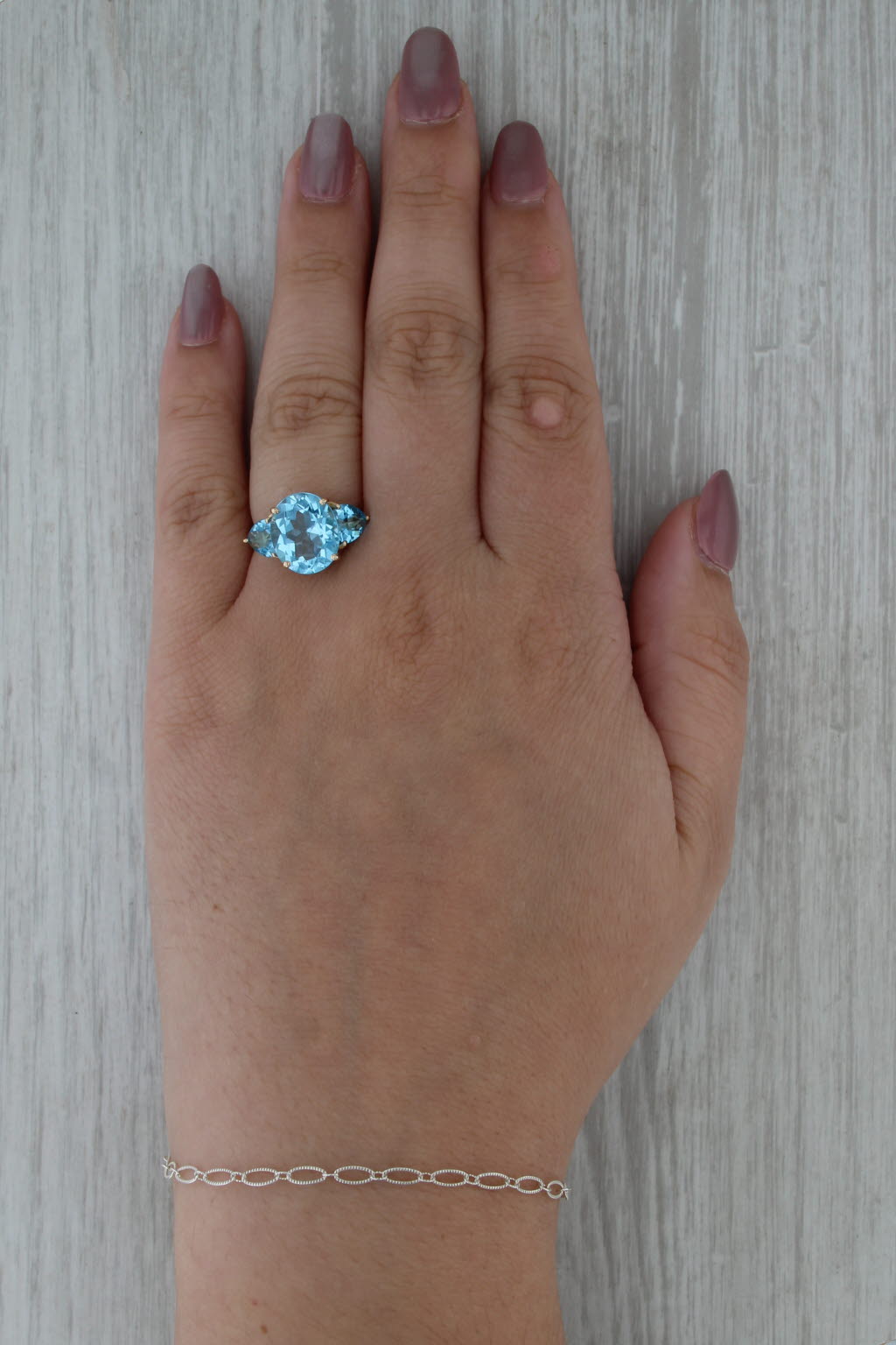 8ctw 3-Stone Blue Topaz Ring 14k Yellow Gold Size 6.5