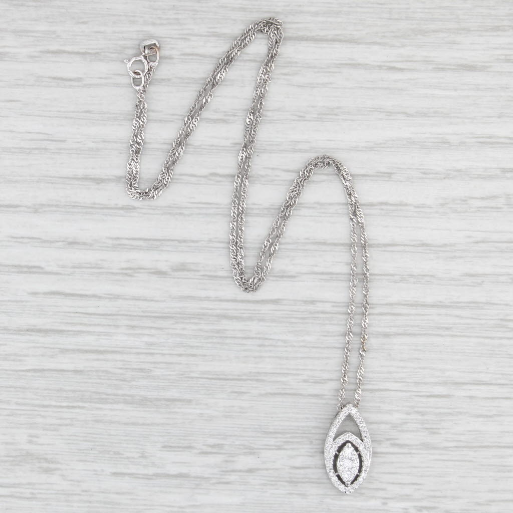 0.47ctw Diamond Pendant Necklace 18k White Gold 17.5" Singapore Chain