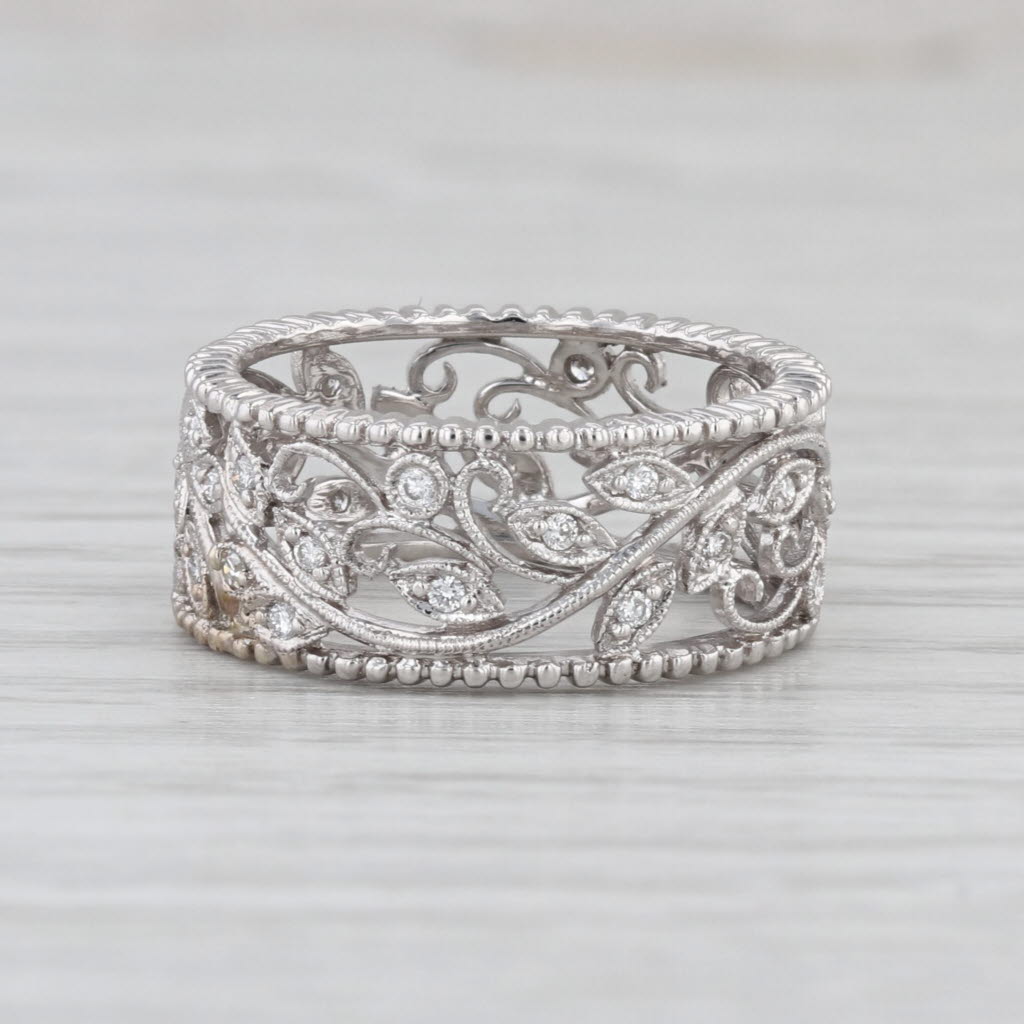 0.14ctw Diamond Floral Openwork Band 14k White Gold Size 5.5 Ring
