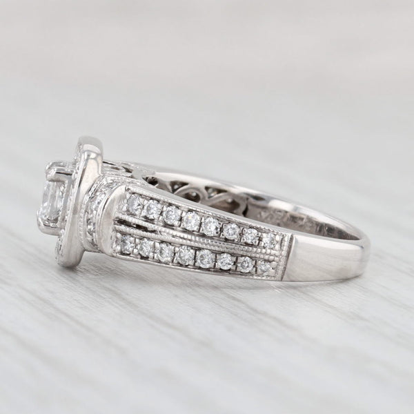 0.97ctw Princess Diamond Halo Engagement Ring 14k White Gold Size 6.25