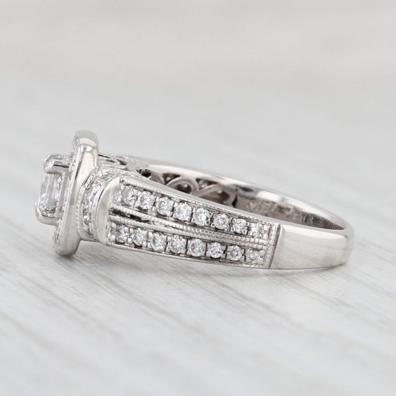Light Gray 0.97ctw Princess Diamond Halo Engagement Ring 14k White Gold Size 6.25