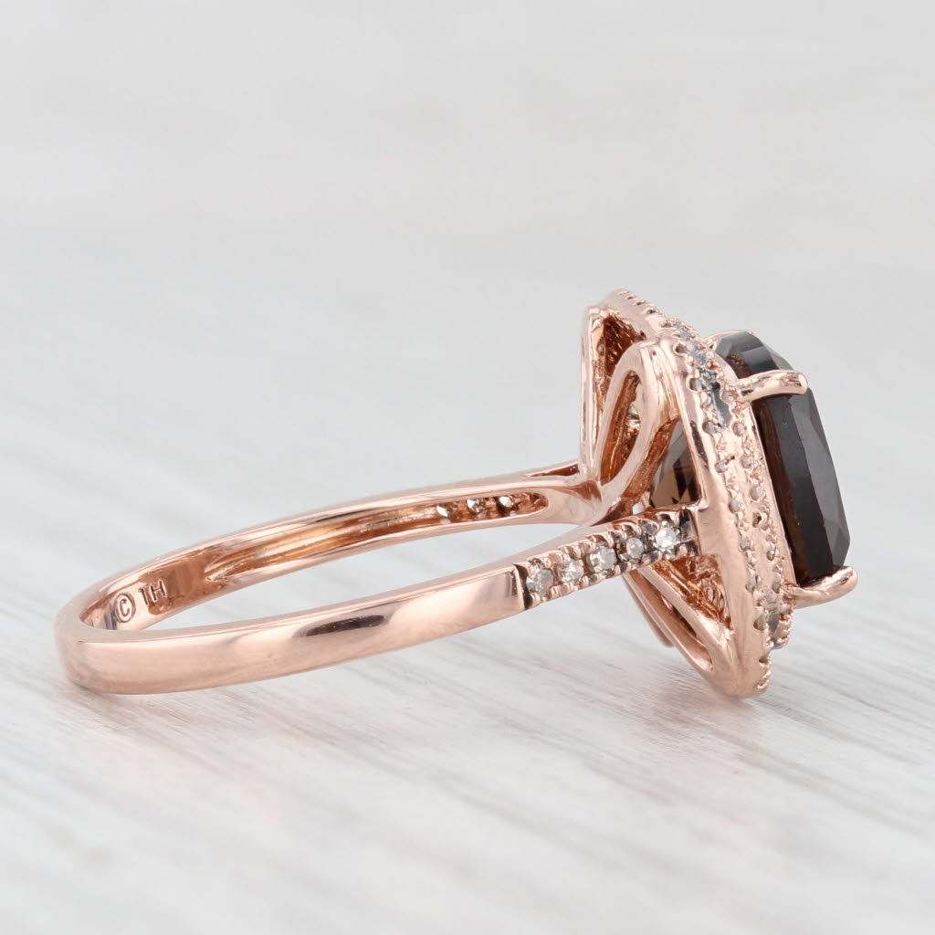 Light Gray 3.12ctw Cushion Smoky Quartz Diamond Halo Ring 14k Rose Gold Size 7