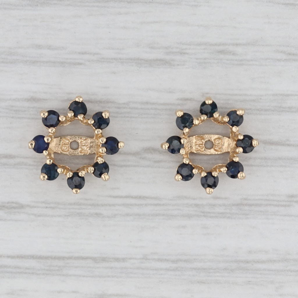 Light Gray 0.80ctw Blue Sapphire Earring Enhancers Jackets 14k Yellow Gold For Studs