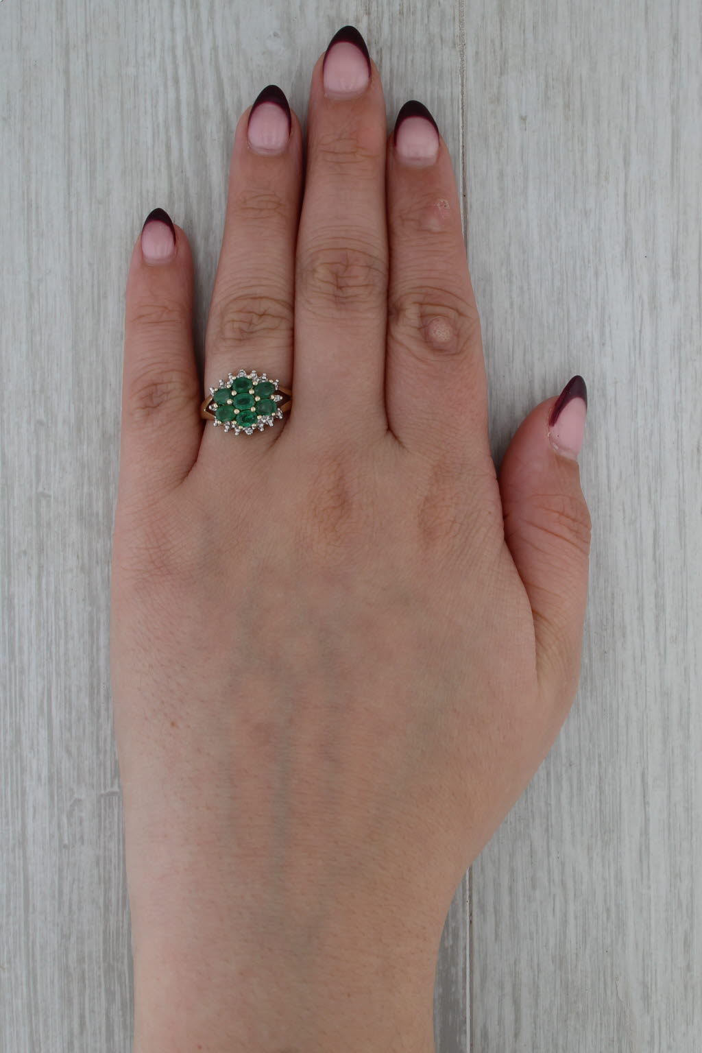 1.14ctw Emerald Diamond Cluster Ring 10k Yellow Gold Size 7 Cocktail